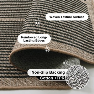 Tapis d'extérieur moderne en jute tressé, motif géométrique rectangulaire, en polypropylène imperméable à poils plats pour terrasse et patio - Product Image 3