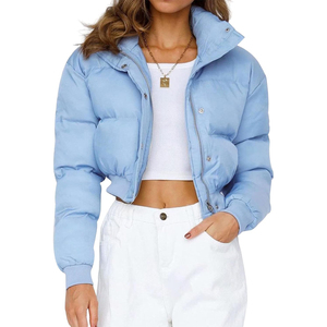 Chaqueta Corta Acolchada para Mujer, Color Sólido, Cuello Alto, Cierre de Cremallera, Manga Larga, Abrigo Cálido de Invierno, Chaqueta Acolchada al por Mayor - Product Image 1