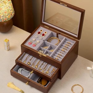 Handmade Modern Style Floral Carving Wooden Jewelry Box With <b>Keepsake</b> Storage Organizer Ideal Gifts Lifestyle Products Supplies - Product Image 1
