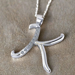 Custom K Initial Alphabet Letter Natural Diamond Brilliant Cut Charm <b>Pendant</b> 14K <b>Solid</b> White <b>Gold</b> Trendy Design Gift for women - Product Image 4