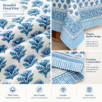 Nappe en coton simple, motif floral bleu, imprimée à la main, style indien, pour la maison et l'hôtellerie, vente en gros