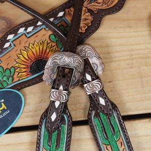 Ensemble de têtière et de collier de poitrine en cuir véritable de qualité supérieure, style western, avec nœuds et design perlé, produit équestre - Product Image 4