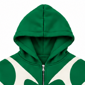 Emerald Green Contrast Panel <b>Zip</b> Up <b>Hoodie</b> Men Streetwear Full Zipper Long Sleeve Casual Fleece Hooded Jacket With <b>Pockets</b> - Product Image 3