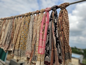 Bohemian Bagru Block Print Cotton Wrap with Zari Design Handmade Cotton Bagru Pareo Traditional Zari Weaving Resort Wear Wrap - Product Image 3