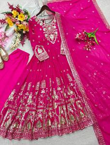 Launching New Design Trending Fox Georgette With Embroidery 5mm Sequences Work Gwon&Pent&dupatta Reddy To Wear Look - Product Image 5