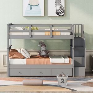 Letto a castello grigio a due piazze con tre cassetti per cameretta bambini o dormitorio (vecchio SKU LP000309AAE) - Product Image 2
