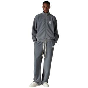 Ensemble veste zippée à col montant côtelé gris délavé et pantalon de jogging pour homme, en coton, style streetwear, mode - Product Image 6