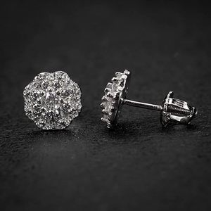 Pendientes de plata de ley 925 con moissanita de corte redondo VVS, diseño de flor, estilo Iced Out, lujo y moda para mujer. - Product Image 2