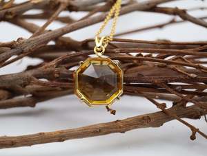 Colgante Octogonal de Citrino, Piedra de Nacimiento de Noviembre, Plata de Ley 925, Chapado en Oro de 14K, Joyería con Gema Dorada - Product Image 3