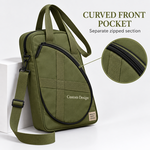 Sac de raquette de squash vert olive personnalisable avec poche zippée incurvée et bandoulière pour équipement - Product Image 3
