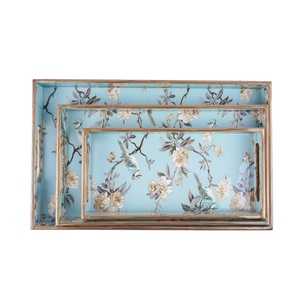 Platos Decorativos con Estampado Floral de Azulejos Chinos y Pájaros Azules, Bandejas Rectangulares de Madera de Lujo para Servir, Venta al por Mayor para Pedidos en Grandes Cantidades - Product Image 5