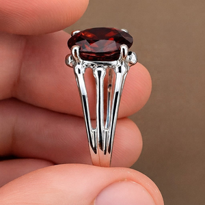 Rhaya Jewels Sterling Silver925 Rhodium Plated Oval <b>Garnet</b> Prong Setting Engagement Wedding <b>Ring</b>-Inspired Anniversary Party - Product Image 2