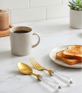 <b>Golden</b> Steel <b>Cutlery</b> <b>Set</b> Handmade Acrylic Handles Elegant Flatware For Restaurants Tabletop Dining And Luxury Meals - Product Image 4