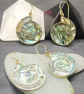 Gold Plated <b>Shell</b> Inlay Drop Earrings Geometric Spiral Design Bohemian Style Women's Jewelry G720 - Product Image 1