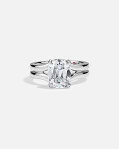 Bague solitaire en or 14 carats à double bande avec diamant de laboratoire taille coussin longue, bijoux fins certifiés IGI, bague de mariage de luxe unisexe - Product Image 2