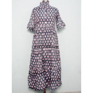 Vestido Maxi Holgado de Manga Corta con Cuello en V, 100% Algodón Hecho a Mano, Transpirable, Estilo Casual Y2K, Dulce, Ecológico, Floral y Natural para Mujer - Product Image 1