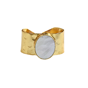 Anillo de banda ancha de nácar natural al por mayor, chapado en oro, anillo llamativo de concha, joyería de diseñador, suministro a granel - Product Image 1