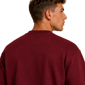 <b>Burgundy</b> <b>Men</b> Sweatshirt Crew Neck Long Sleeve Pullover Casual Fleece Top Custom Logo Streetwear Winter Sportswear Wholesale - Product Image 4