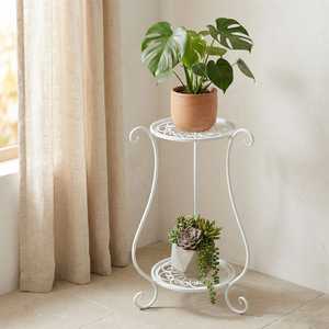 White Metal Two Tier Plant <b>Stand</b> with Circular Design for Indoor Flower <b>Pots</b> and Green Plants - Product Image 4