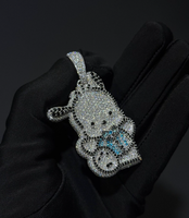 Pendentif personnalisé en moissanite motif dessin animé, ton argenté, micro-pavé, lapin, bijou cadeau
