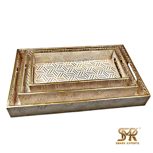 Ensemble de plateaux de service de qualité supérieure en argent floral fait à la main de qualité commerciale 3 pièces en MDF Design Plusieurs tailles Passe au lave-vaisselle - Product Image 3