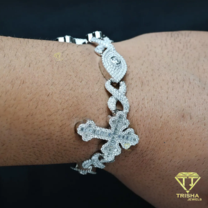 Cross Moissanite <b>Bracelet</b> With Baguette Cut Stones Iced <b>Infinity</b> Links And Bold Statement Jewelry Design - Product Image 3