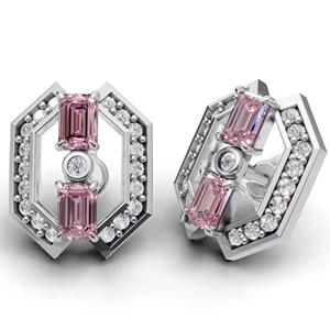 Boucles d'oreilles clous géométriques hexagonales en or 18 carats avec diamant rose taille émeraude cultivé en laboratoire certifié IGI - Product Image 1