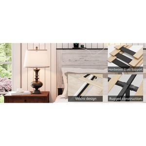 Letto matrimoniale Queen in legno con piattaforma, stazione di ricarica LED, testiera imbottita con contenitore, letti sollevabili in PE resistenti ed eleganti - Product Image 6