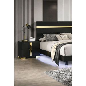 Comodino Moderno per Camera da Letto, 1 Pezzo, Nero con Finiture Oro, Gambe in Metallo con Supporto, Finiture in Acrilico - Product Image 4
