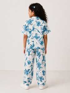 Ensemble coordonné pour filles, vêtements pour enfants, imprimé abstrait, comprenant une chemise à manches courtes à col et boutons et un pantalon long assorti - Product Image 2
