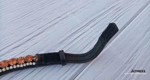 สายคาดหน้าผากม้าคริสตัลหรูหรา หนังพรีเมียมโค้งประดับด้วยเพชรแชมเปญ อุปกรณ์ตกแต่งบังเหียนสำหรับขี่ม้า - Product Image 2