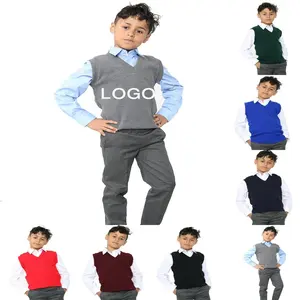 사용자 정의 로고 패턴 풀오버 소년 소녀 니트 V 넥 민소매 스웨터 조끼 BD에서 어린이를위한 초등 어린이 교복