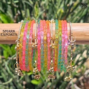 Luxury Handmade Gold Plated Multicolor Raindrop <b>Glass</b> 16-Piece <b>Bangle</b> Set Kashmiri Ghungroo Traditional Ethnic Wedding Jewelry - Product Image 5