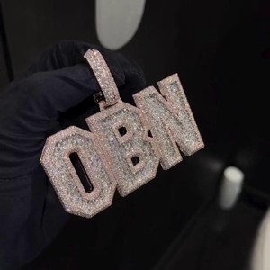 Custom Letter Name OBW <b>Pendant</b> 10K 14k <b>Solid</b> <b>Gold</b> 925 Silver Rose <b>Gold</b> Lab Grown Diamond Fully Iced Out Hip Hop Charm Jewelry - Product Image 1