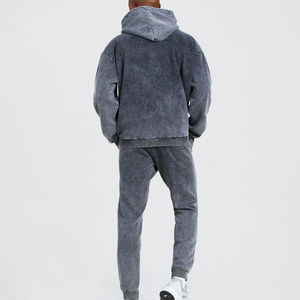 Men's Gray Washed Hooded <b>Tracksuit</b> Full Sleeve Loose Fit Cotton Sweatshirt With Logo Print Casual Autumn Wear - Product Image 3