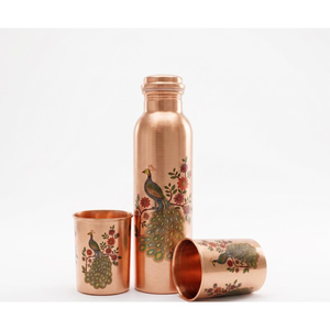 Top Copper Water Bottle with Two Glass Hammered Design For Hydration Yoga & Ayurveda Inspired Drinkware Bottle With Packaging - Product Image 3