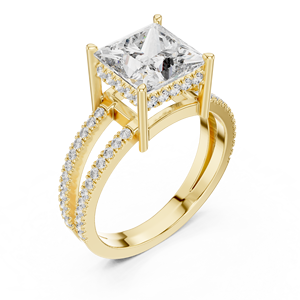 Anillo de Diamante Princess de 3 Quilates Cultivado en Laboratorio con Corte SPLIT SHANK en Oro Amarillo de 18 Quilates PARA Compromiso, San Valentín, Fiestas, Bodas PARA MUJERES - Product Image 1