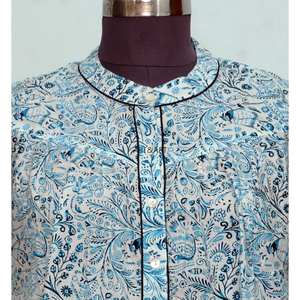 Robe chemise vintage pour femme, col rond, boutonnée, manches courtes, 100% coton, imprimé floral, décontractée, écologique - Product Image 2