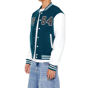 เสื้อแจ็คเก็ตวาร์ซิตี้สีเขียวอมฟ้าขาวสำหรับผู้ชาย แบบ Letterman Bomber ติดกระดุมด้านหน้า แต่งขอบยางยืด สไตล์ลำลอง แฟชั่นสตรีทแวร์ เสื้อคลุมแฟชั่น - Product Image 5