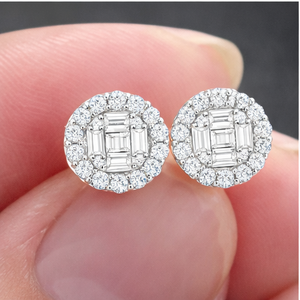 Élégantes boucles d'oreilles clous en or blanc massif 10K, serties de diamants baguette de laboratoire, style cluster glacé, tendance, pour fiançailles et soirées, cadeau - Product Image 3