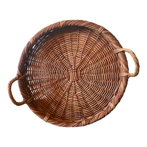 Wholesale Eco-Friendly Round Rattan Serving <b>Tray</b> With Handles Handwoven Wicker Food Display <b>Basket</b> For Bread Fruit Dessert Table - Product Image 4
