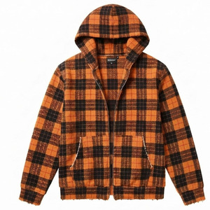 Chaqueta de Franela a Cuadros con Capucha para Hombre, Corte Regular, Informal, de Algodón para Otoño, con Bolsillos - Product Image 1