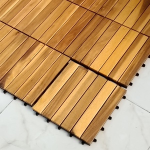 Dalles de terrasse carrées en acacia imperméables 300x300mm, système d'assemblage par clipsage double verrouillage, installation facile, pour extérieur, intérieur, maison, jardin, terrasse - Product Image 3