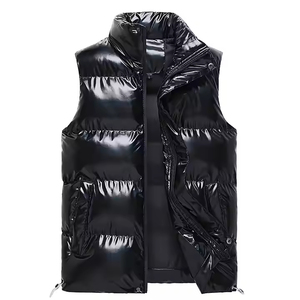 Men's Black Puffer Vest Stand Collar <b>Zipper</b> Closure Windproof Thick Polyester Winter Casual <b>Jacket</b> <b>With</b> Front <b>Pockets</b> - Product Image 1
