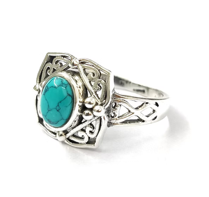 Anillo de Plata de Ley 925 con Turquesa Corte Princesa en Engaste de Bisel, Estilo Vintage Hecho a Mano, Joyería Unisex Elegante - Product Image 2