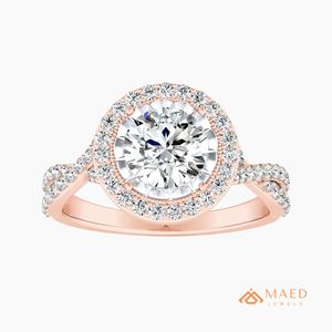 แหวนหมั้นทรงกลมประดับโมอิสซาไนต์ทรงกลมแบบ Halo Prong Setting ชุบทองคำสีกุหลาบ สำหรับผู้หญิง ของขวัญเครื่องประดับเจ้าสาว สไตล์หรูหราแบบอเมริกัน - Product Image 1