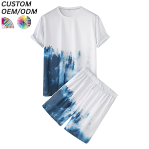 <b>Mens</b> Casual Breathable Cotton Solid Streetwear Two Piece Knitted T-Shirt Set Summer Outfit Custom Logo OEM ODM Brand - Product Image 3