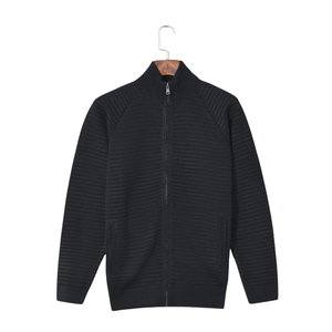 Cardigan en laine noire pour homme, col zippé, manches classiques, couleur unie, anti-boulochage, tricot épais, idéal pour l'hiver - Product Image 1
