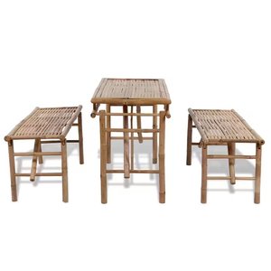 <b>Bamboo</b> Dining Furniture Set with Benches Rustic <b>Bamboo</b> <b>Table</b> Set for Indoor Outdoor Use Wholesale Factory - Product Image 3