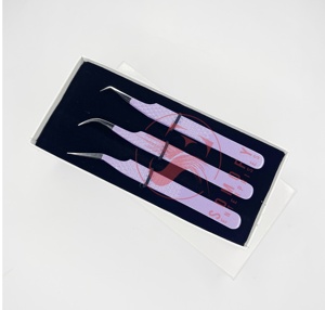 Wholesale Purple Diamond Grip 90 Degree Sustainable Stainless Steel <b>Eyelash</b> Tweezers Volume Tip with Private Logo <b>Applicator</b> - Product Image 3